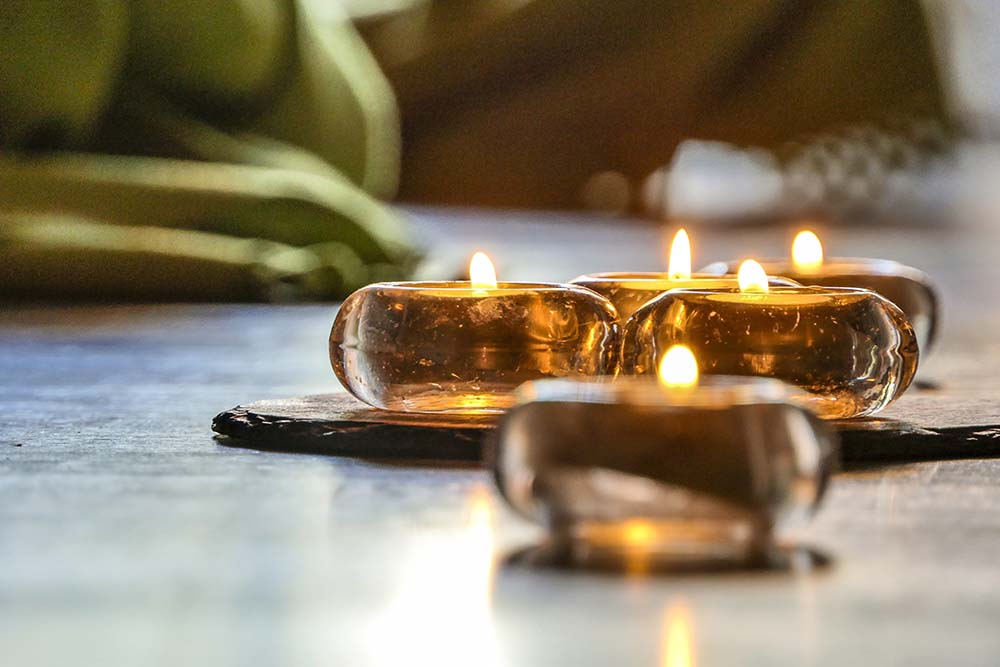 Glowing Candles at a Yoga Studio